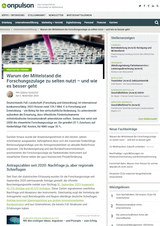 Onpulson-Forschungszulage