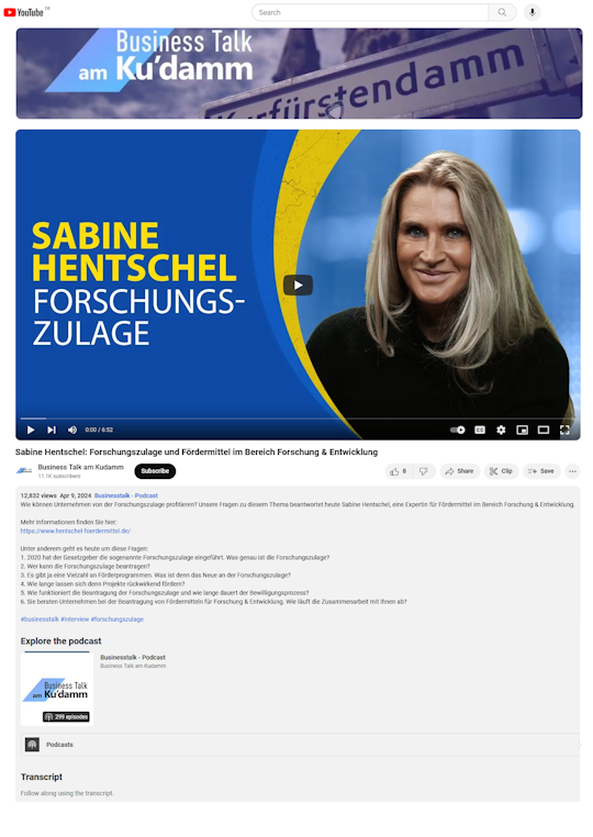 Business talk Sabine Hentschel Forschungszulage und Fördermittel im Bereich Forschung & Entwicklung